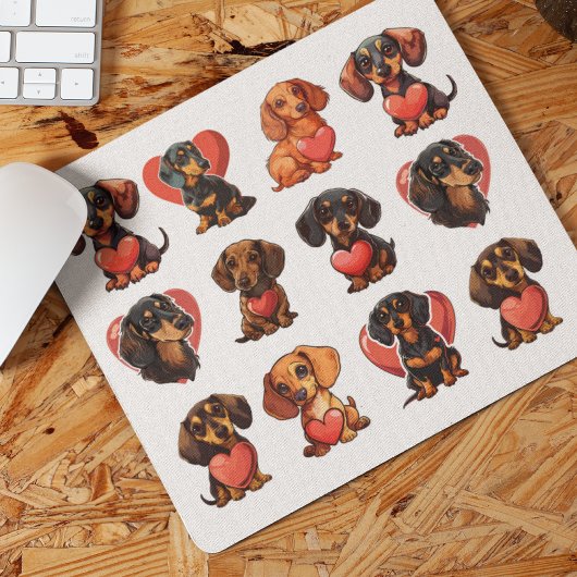 Tapis De Souris Charming Dachshund et couleur d'eau du coeur rouge