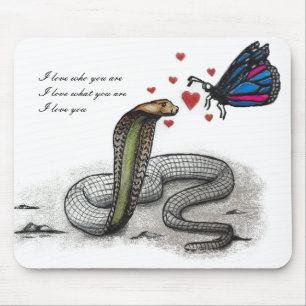 Tapis De Souris Charming Snake and Butterfly Love Mousepad