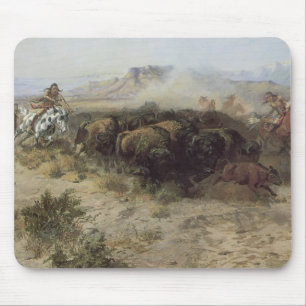 Tapis De Souris Chasse au bison n° 26 par CM Russell, Indiens vint