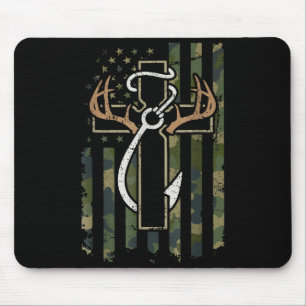 Tapis De Souris Chasse Pêche Foi Bois de Cerf Croix Hameçon Chri