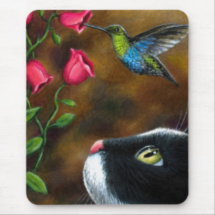 Tapis De Souris Chat 571 Tuxedo avec colibri