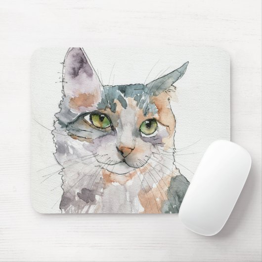 Tapis De Souris Chat à l'aquarelle (Avec souris)