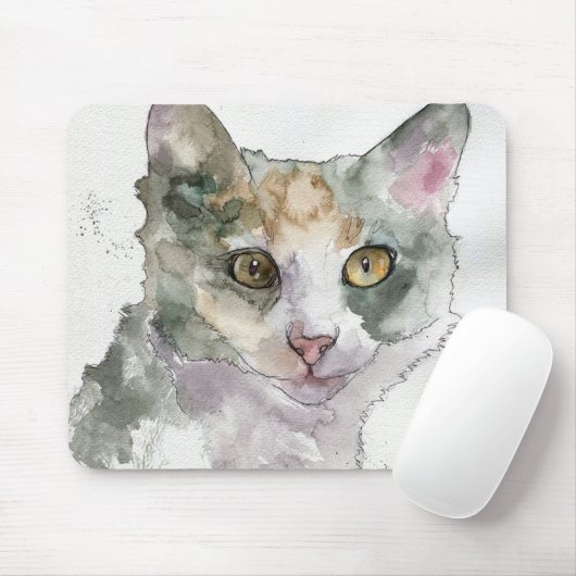 Tapis De Souris Chat à l'aquarelle (Avec souris)