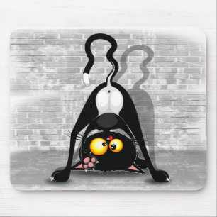 Tapis De Souris Chat à l'envers Personnage de dessin animé drôle