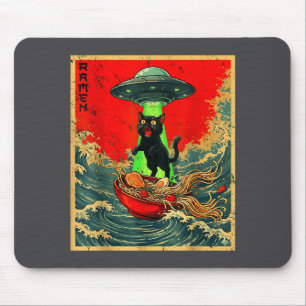 Tapis De Souris Chat Alien Japonais Vintage Ramen Papa Ufo Drôle C