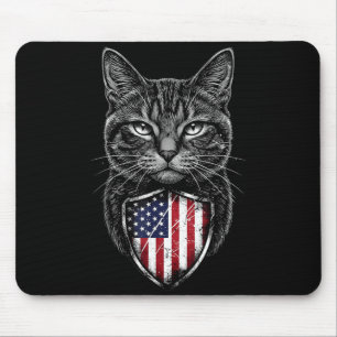 Tapis De Souris Chat Américain Drapeau USA Rouge Blanc Bleu Patrio