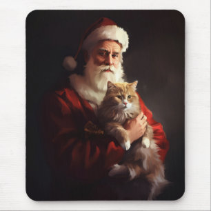 Tapis De Souris Chat angora turc Père Noël Fête de Noël