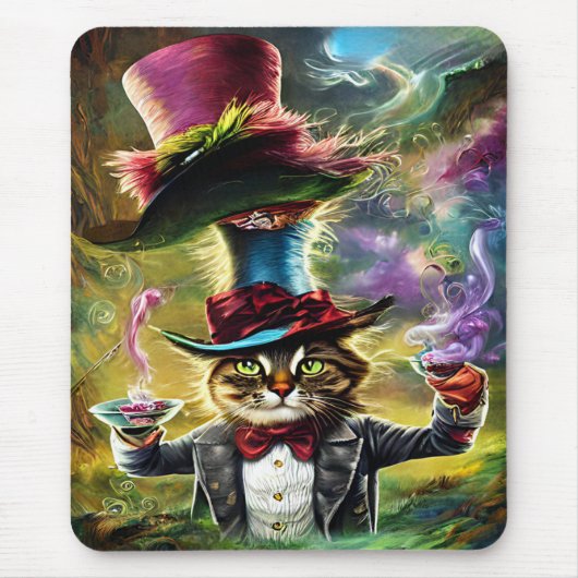 Tapis De Souris Chat anthropomorphique Mad Hatter Imaginaire Fairy (Devant)