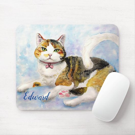 Tapis De Souris Chat aquarelle (Avec souris)