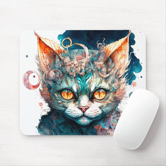 Tapis De Souris Chat aquarelle en style steampunk (Avec souris)