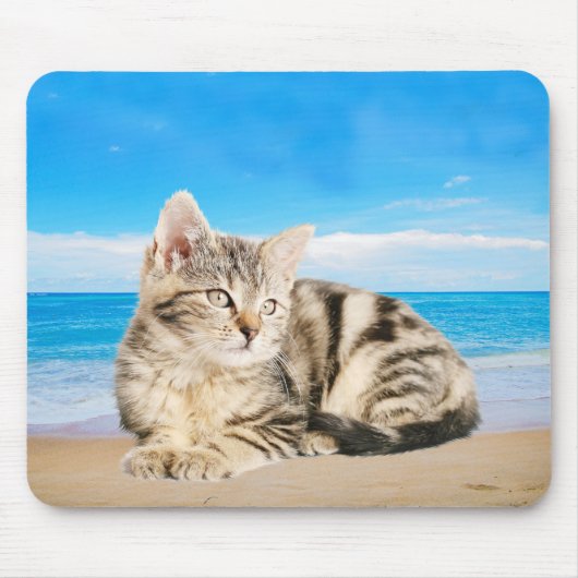Tapis De Souris Chat assis sur la plage de Tropical Island (Devant)