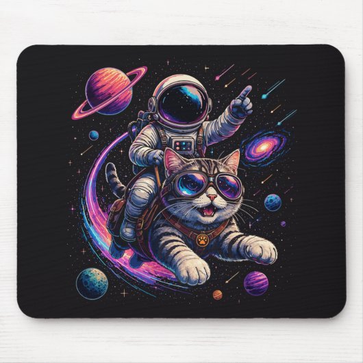 Tapis De Souris Chat astronaute chevauchant à travers l'espace (Devant)