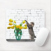 Tapis De Souris Chat avec Bouquet de Tulipe Jaune Mousepad (Avec souris)