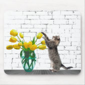 Tapis De Souris Chat avec Bouquet de Tulipe Jaune Mousepad (Devant)
