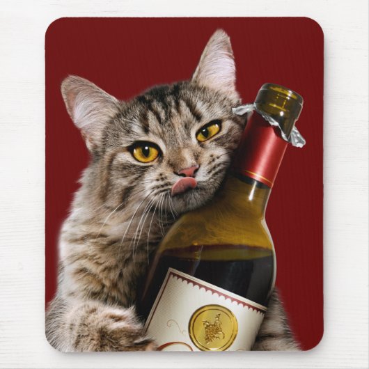 Tapis De Souris Chat Avec Bouteille De Vin (Devant)