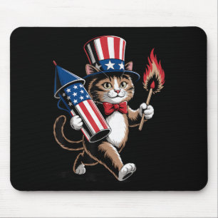 Tapis De Souris Chat Avec Feu D'Oeuvre 4 juillet Enfants Enfants E
