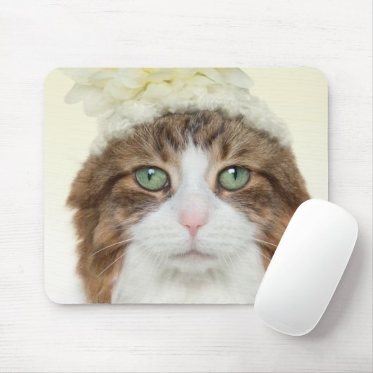 Tapis De Souris Chat avec le casquette de fleur (Avec souris)