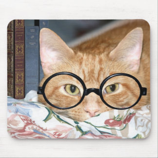 Tapis De Souris Chat avec lunettes et livres