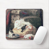 Tapis De Souris Chat avec ses chatons sur un coussin (Avec souris)