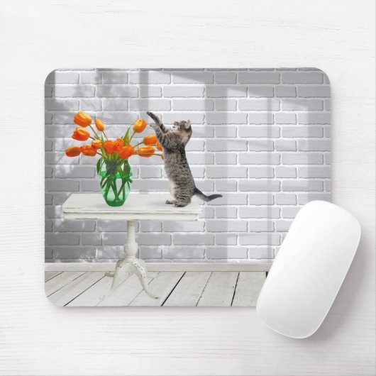 Tapis De Souris Chat avec Tulipes Orange Pad (Avec souris)