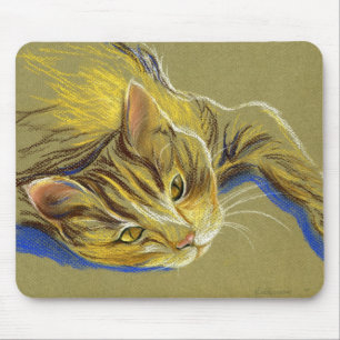 Tapis De Souris Chat avec yeux d'or - Dessin pastel