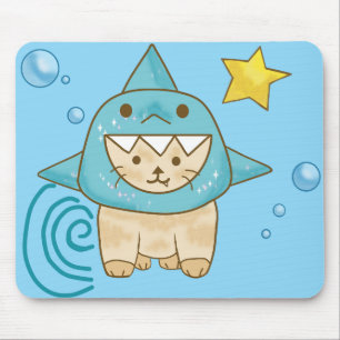 Tapis De Souris Chat beige mignon en costume de requin aqua thème