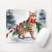 Tapis De Souris Chat Bengal dans Noël enneigé  (Avec souris)