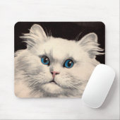 Tapis De Souris chat blanc aux yeux bleus (Avec souris)