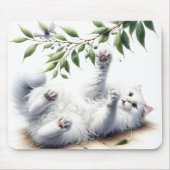 Tapis De Souris Chat blanc avec branche d'arbre (Devant)