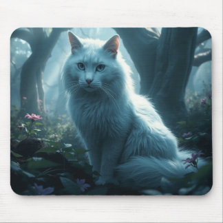 Tapis De Souris chat blanc avec le pavé de souris yeux bleus
