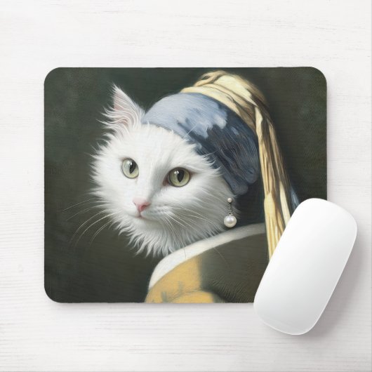 Tapis De Souris Chat blanc avec oreille perle (Avec souris)
