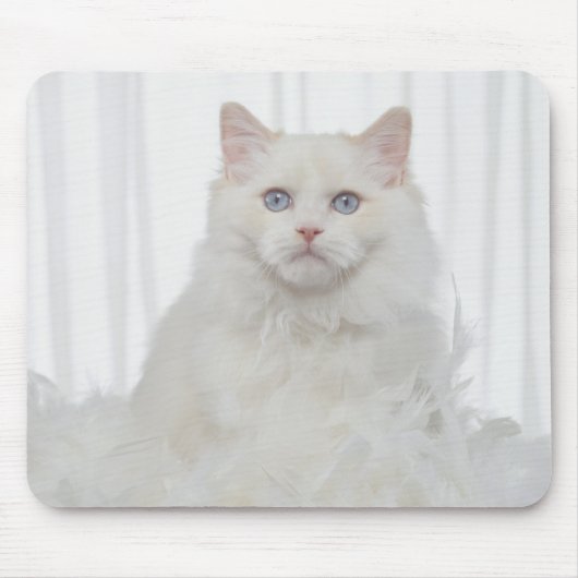 Tapis De Souris Chat blanc avec plumes (Devant)