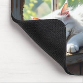 Tapis De Souris Chat blanc dormant et fleurs violettes (Coin)