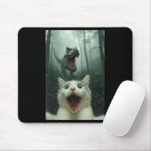 Tapis De Souris Chat blanc drôle selfie avec T-rex dinosaure, chat (Avec souris)