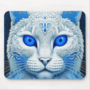 Tapis De Souris Chat blanc mystique art AI éthéré