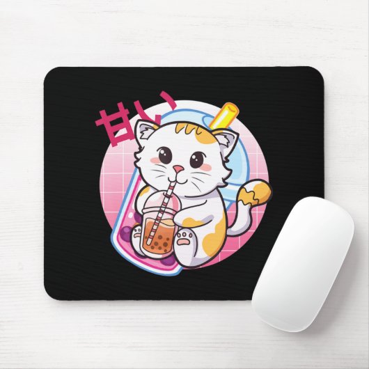 Tapis De Souris Chat Boba Tea Bubble Tea Amoureux des chats Anime (Avec souris)