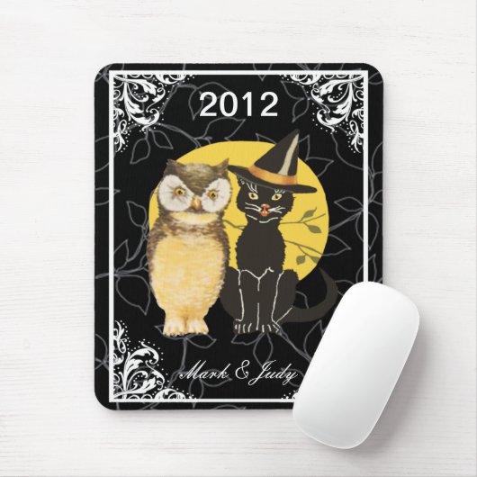 Tapis De Souris Chat & Chouette Halloween Mariage Pad Souris (Avec souris)