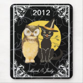 Tapis De Souris Chat & Chouette Halloween Mariage Pad Souris (Devant)