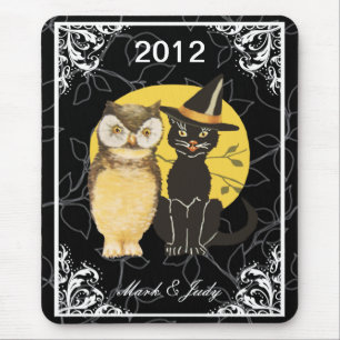 Tapis De Souris Chat & Chouette Halloween Mariage Pad Souris