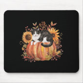 Tapis De Souris Chat Citrouille Automne Tuxedo Sunflower Thanksgiv (Devant)