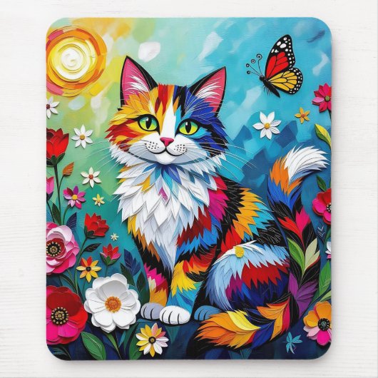 Tapis De Souris Chat coloré et papillon (Devant)