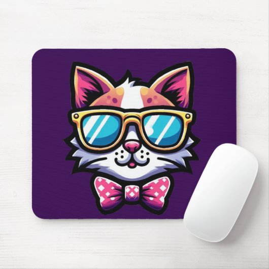 Tapis de Souris Chat Cool – Accessoire de Bureau A (Avec souris)