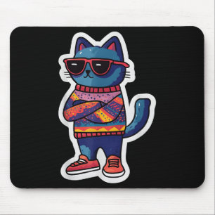 Tapis De Souris Chat cool Avec Sungles Retro Style Amusant Animal