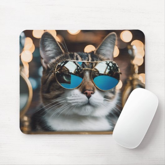 Tapis De Souris chat cool en lunettes de soleil, chat (Avec souris)
