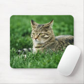 Tapis De Souris Chat couché dans l'herbe (Avec souris)