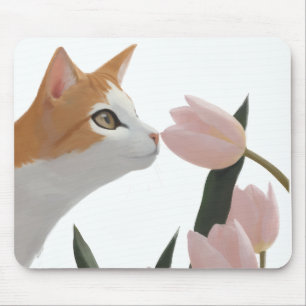 Tapis De Souris Chat curieux Floral de printemps