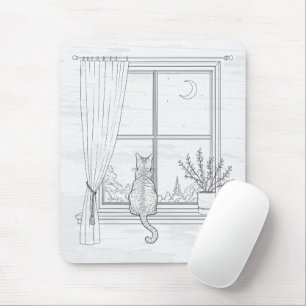 Tapis De Souris Chat dans la fenêtre minimaliste en ligne