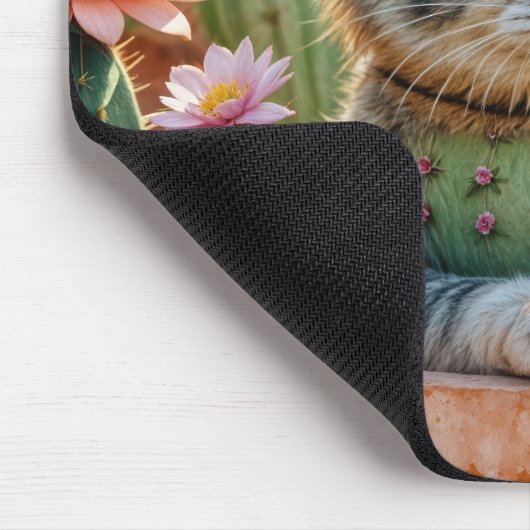 Tapis De Souris Chat dans un pot à fleurs de cactus (Coin)