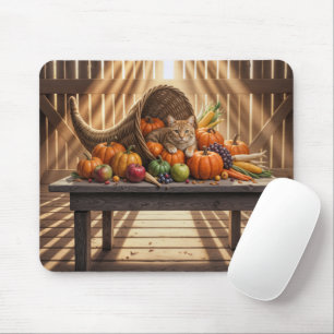 Tapis De Souris Chat dans une corne d'abondance de Thanksgiving