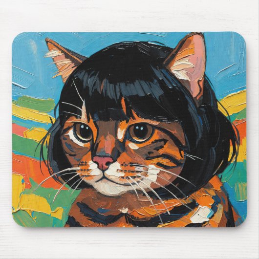 Tapis De Souris Chat Dans Une Perruque (#8) (Devant)